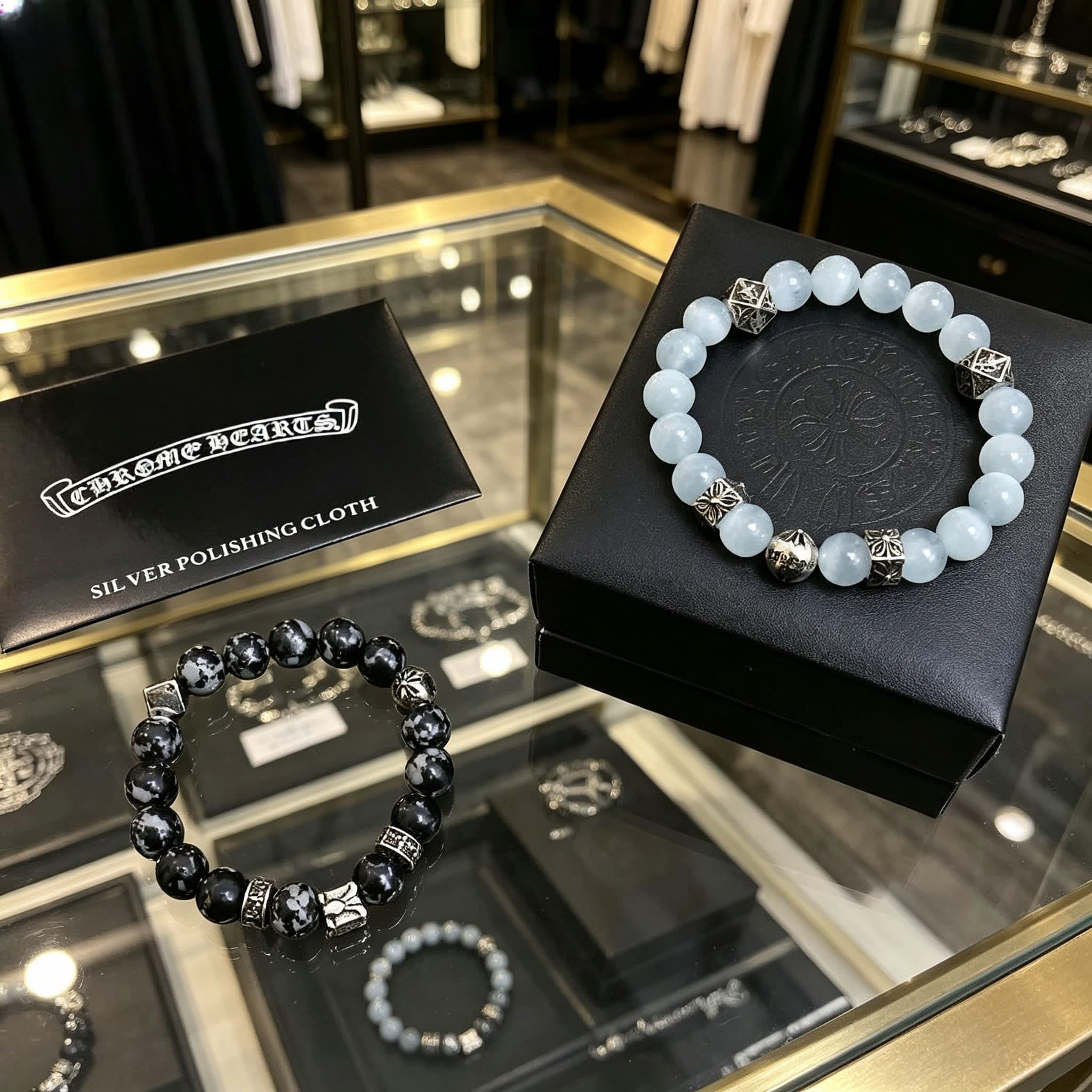 Chrome Hearts Beaded Bracelet with Silver Accents